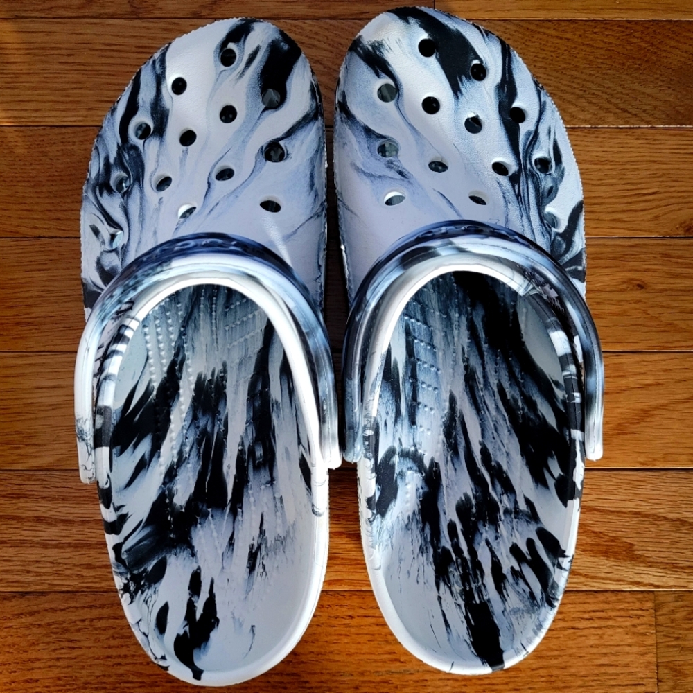 Crocs - Size 9 (M) 11 (W) - Black & White marble